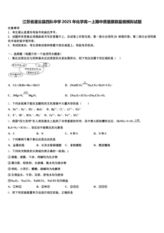 江苏省灌云县四队中学2025年化学高一上期中质量跟踪监视模拟试题含解析