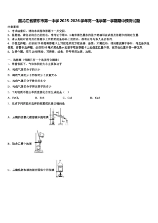 黑龙江省肇东市第一中学2025-2026学年高一化学第一学期期中预测试题含解析