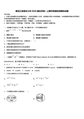 黑龙江省绥化七中2026届化学高一上期中质量检测模拟试题含解析