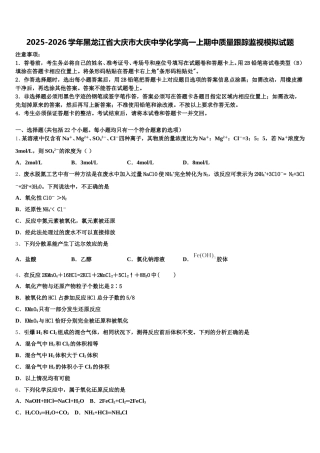 2025-2026学年黑龙江省大庆市大庆中学化学高一上期中质量跟踪监视模拟试题含解析