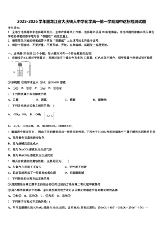 2025-2026学年黑龙江省大庆铁人中学化学高一第一学期期中达标检测试题含解析