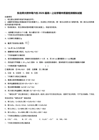 东北师大附中等六校2026届高一上化学期中质量检测模拟试题含解析