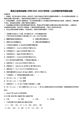 黑龙江省鸡东县第二中学2025-2026学年高一上化学期中联考模拟试题含解析