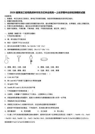 2026届黑龙江省鸡西虎林市东方红林业局高一上化学期中达标检测模拟试题含解析