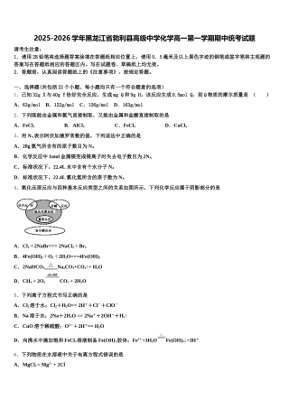 2025-2026学年黑龙江省勃利县高级中学化学高一第一学期期中统考试题含解析