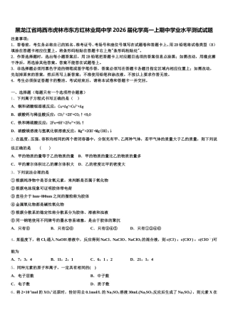 黑龙江省鸡西市虎林市东方红林业局中学2026届化学高一上期中学业水平测试试题含解析
