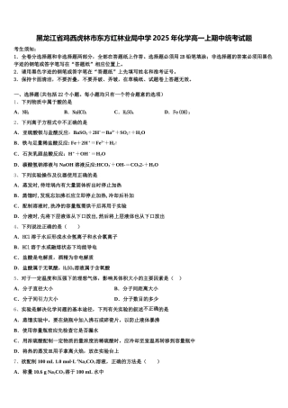 黑龙江省鸡西虎林市东方红林业局中学2025年化学高一上期中统考试题含解析