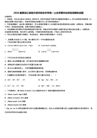 2026届黑龙江省哈尔滨市尚志中学高一上化学期中达标检测模拟试题含解析