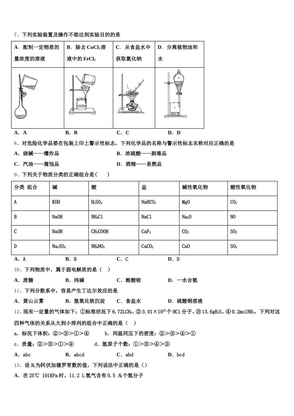 2025-2026学年江苏省江阴市第一中学化学高一上期中达标测试试题含解析_第2页