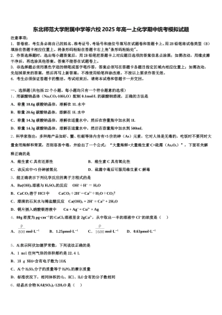 东北师范大学附属中学等六校2025年高一上化学期中统考模拟试题含解析