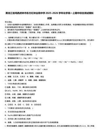 黑龙江省鸡西虎林市东方红林业局中学2025-2026学年化学高一上期中综合测试模拟试题含解析