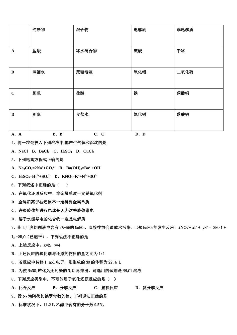 2026届黑龙江省鸡西市鸡东县二中高一化学第一学期期中统考试题含解析_第2页