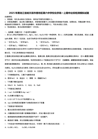 2025年黑龙江省哈尔滨市香坊区第六中学校化学高一上期中达标检测模拟试题含解析