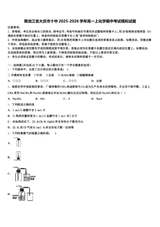 黑龙江省大庆市十中2025-2026学年高一上化学期中考试模拟试题含解析