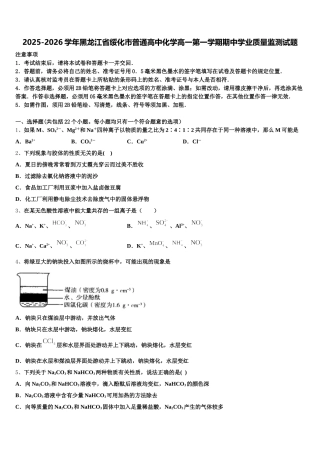 2025-2026学年黑龙江省绥化市普通高中化学高一第一学期期中学业质量监测试题含解析