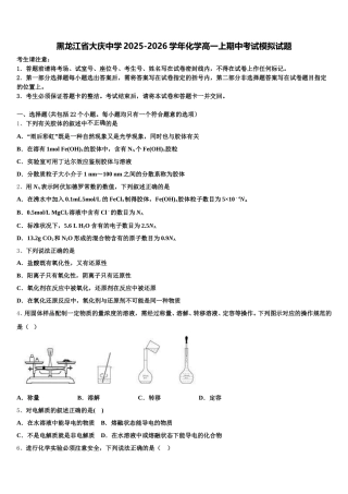 黑龙江省大庆中学2025-2026学年化学高一上期中考试模拟试题含解析