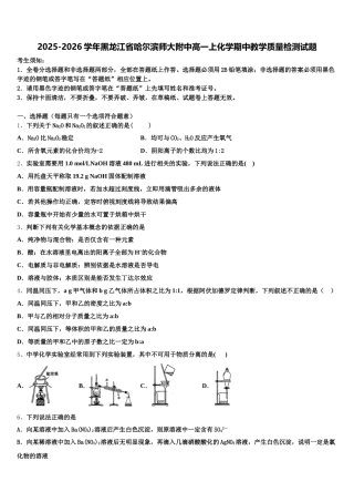 2025-2026学年黑龙江省哈尔滨师大附中高一上化学期中教学质量检测试题含解析