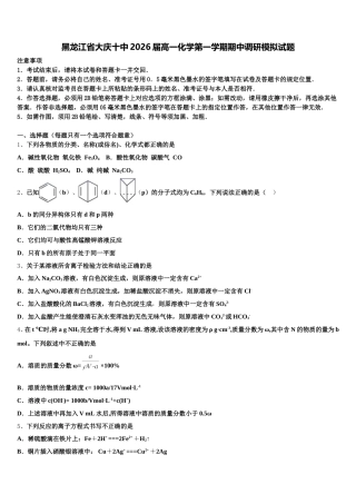 黑龙江省大庆十中2026届高一化学第一学期期中调研模拟试题含解析
