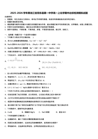 2025-2026学年黑龙江省克东县第一中学高一上化学期中达标检测模拟试题含解析
