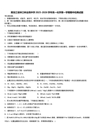 黑龙江省林口林业局中学2025-2026学年高一化学第一学期期中经典试题含解析