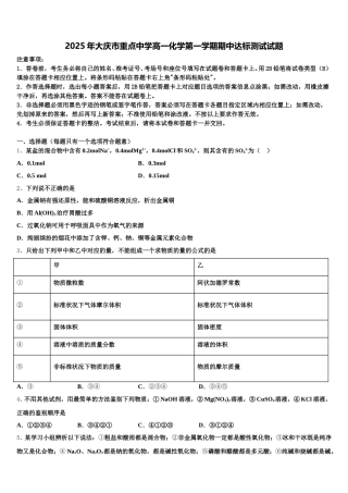 2025年大庆市重点中学高一化学第一学期期中达标测试试题含解析