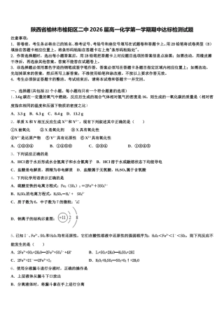 陕西省榆林市榆阳区二中2026届高一化学第一学期期中达标检测试题含解析