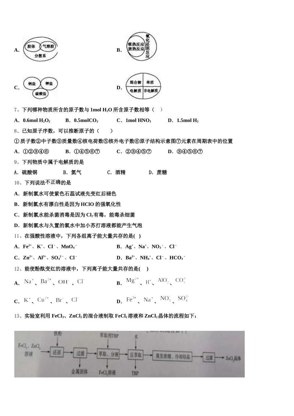 2025-2026学年陕西师范大学附属中学化学高一第一学期期中考试试题含解析_第2页
