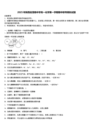 2025年陕西省渭南中学高一化学第一学期期中联考模拟试题含解析