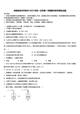陕西省彬州市彬中2025年高一化学第一学期期中联考模拟试题含解析