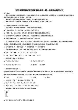 2026届陕西省咸阳市武功县化学高一第一学期期中联考试题含解析