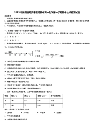 2025年陕西省延安市宝塔四中高一化学第一学期期中达标检测试题含解析