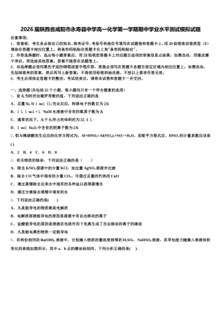 2026届陕西省咸阳市永寿县中学高一化学第一学期期中学业水平测试模拟试题含解析