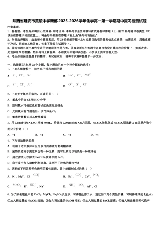 陕西省延安市黄陵中学新部2025-2026学年化学高一第一学期期中复习检测试题含解析