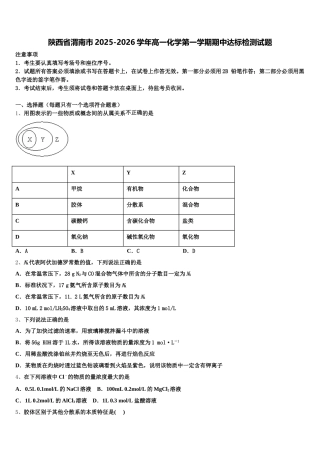 陕西省渭南市2025-2026学年高一化学第一学期期中达标检测试题含解析