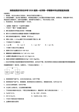 陕西省西安市东仪中学2026届高一化学第一学期期中学业质量监测试题含解析