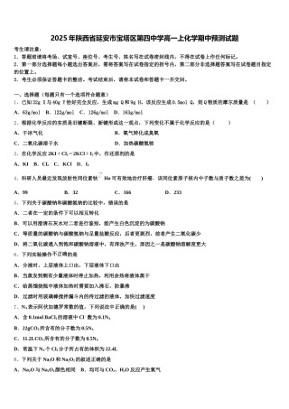 2025年陕西省延安市宝塔区第四中学高一上化学期中预测试题含解析