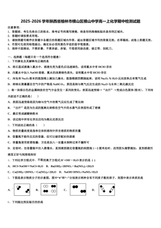 2025-2026学年陕西省榆林市横山区横山中学高一上化学期中检测试题含解析