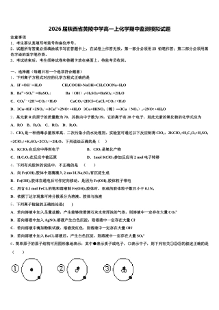 2026届陕西省黄陵中学高一上化学期中监测模拟试题含解析