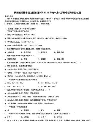 陕西省榆林市横山县第四中学2025年高一上化学期中联考模拟试题含解析