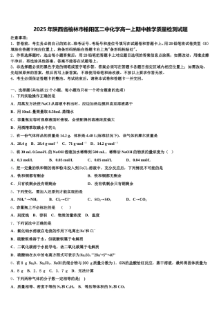 2025年陕西省榆林市榆阳区二中化学高一上期中教学质量检测试题含解析