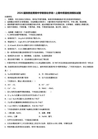 2026届陕西省黄陵中学新部化学高一上期中质量检测模拟试题含解析