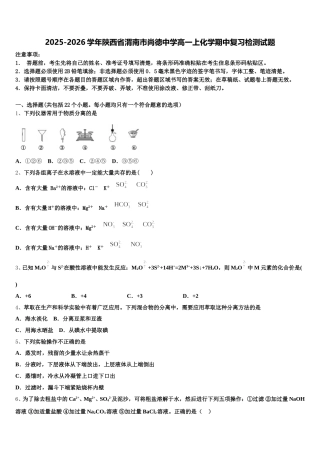 2025-2026学年陕西省渭南市尚德中学高一上化学期中复习检测试题含解析