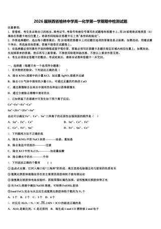 2026届陕西省榆林中学高一化学第一学期期中检测试题含解析
