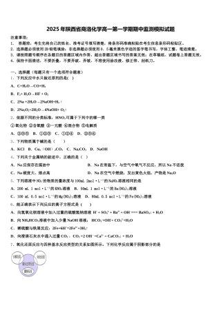 2025年陕西省商洛化学高一第一学期期中监测模拟试题含解析