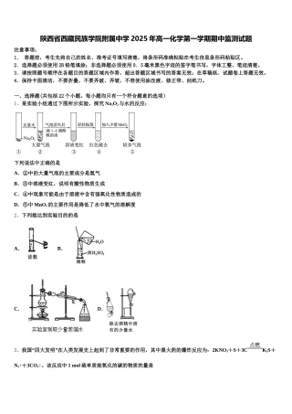 陕西省西藏民族学院附属中学2025年高一化学第一学期期中监测试题含解析