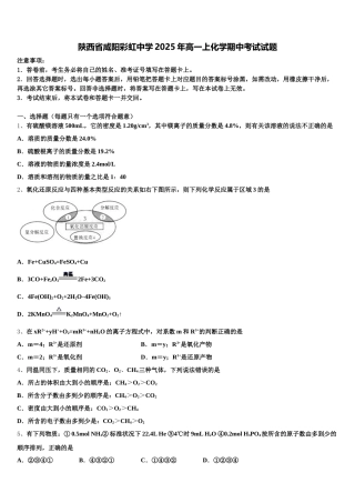 陕西省咸阳彩虹中学2025年高一上化学期中考试试题含解析