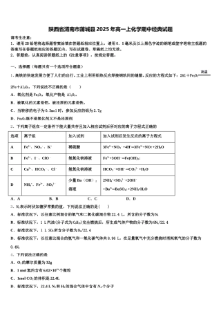 陕西省渭南市蒲城县2025年高一上化学期中经典试题含解析