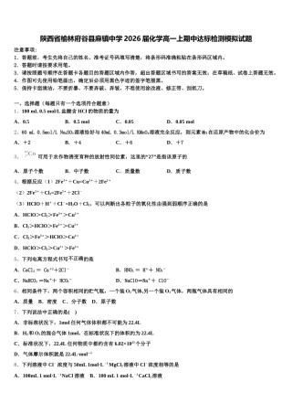 陕西省榆林府谷县麻镇中学2026届化学高一上期中达标检测模拟试题含解析