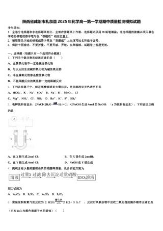 陕西省咸阳市礼泉县2025年化学高一第一学期期中质量检测模拟试题含解析