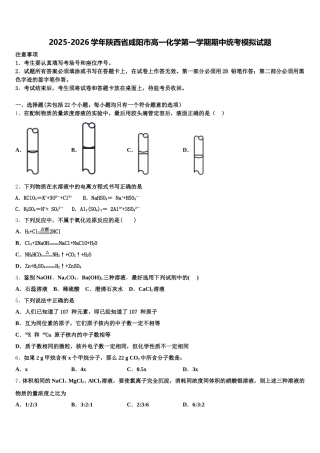 2025-2026学年陕西省咸阳市高一化学第一学期期中统考模拟试题含解析